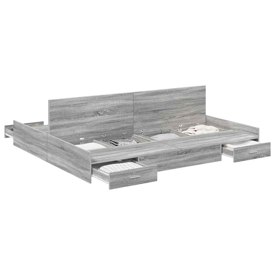 Opbergbedframe met lade met hoofdeinde met opslag Grijs sonoma 200 x 200 cm