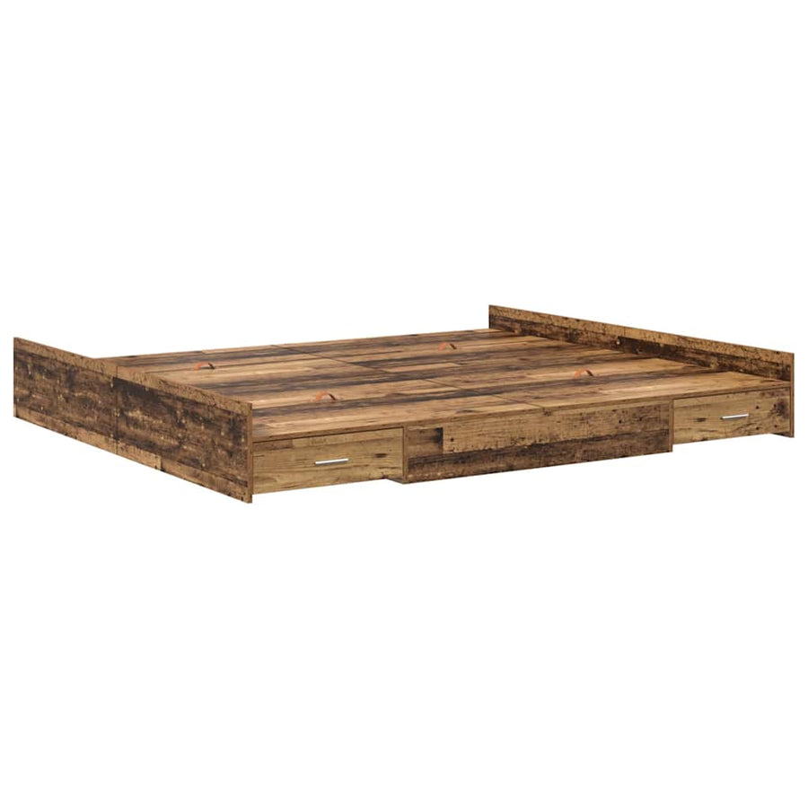 Opbergbedframe met lade met hoofdeinde met opslag Oud hout 200 x 200 cm