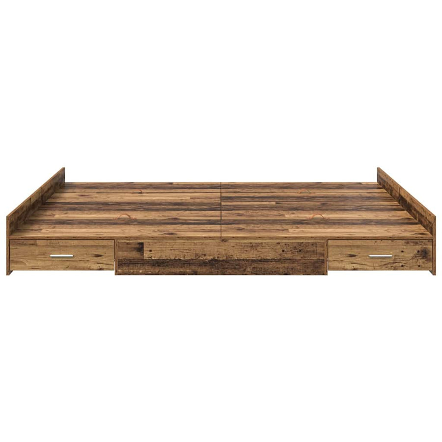 Opbergbedframe met lade met hoofdeinde met opslag Oud hout 200 x 200 cm