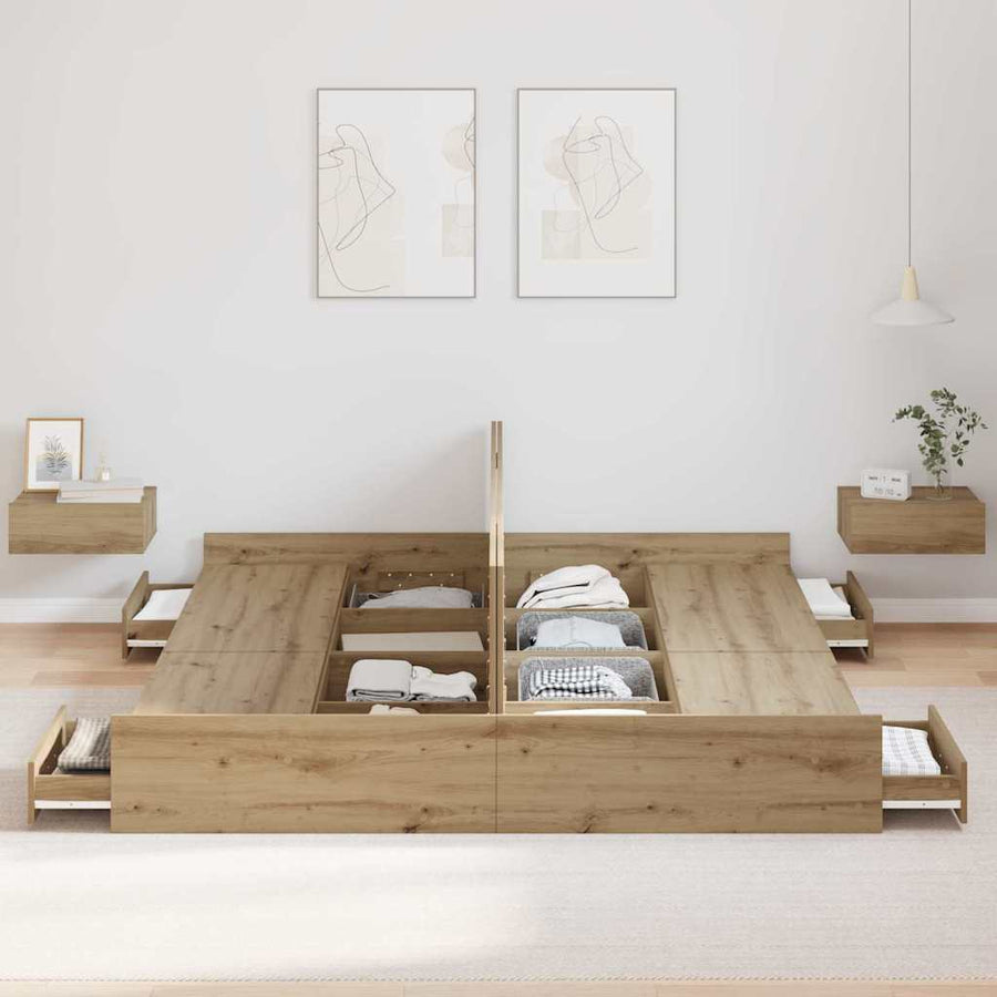 Opbergbedframe met lade artisanaal eikenkleurig 200 x 200 cm