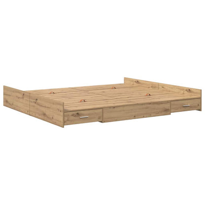 Opbergbedframe met lade artisanaal eikenkleurig 200 x 200 cm