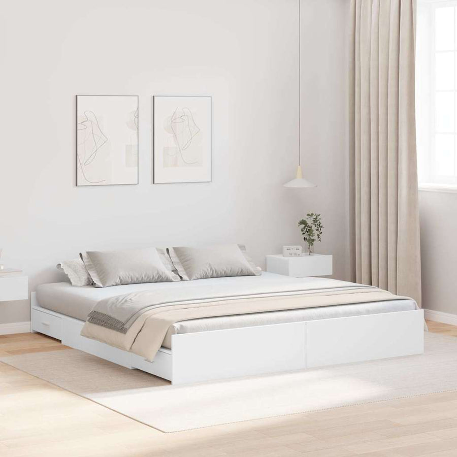 Opbergbedframe Wit 180 x 200 cm Geengineerd hout en Spaanplaat