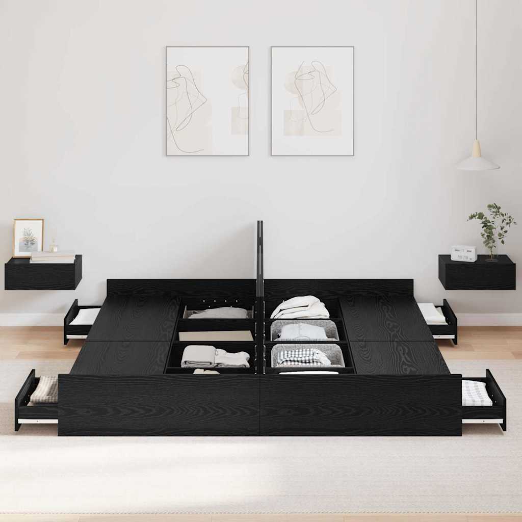 Opbergbedframe met lade met hoofdeinde met opslag Zwart eiken 180 x 200 cm