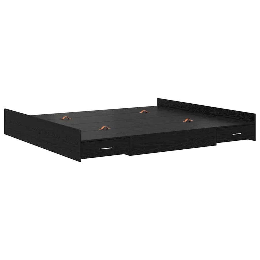 Opbergbedframe met lade met hoofdeinde met opslag Zwart eiken 180 x 200 cm