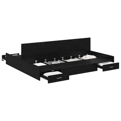 Opbergbedframe met lade met hoofdeinde met opslag Zwart eiken 180 x 200 cm