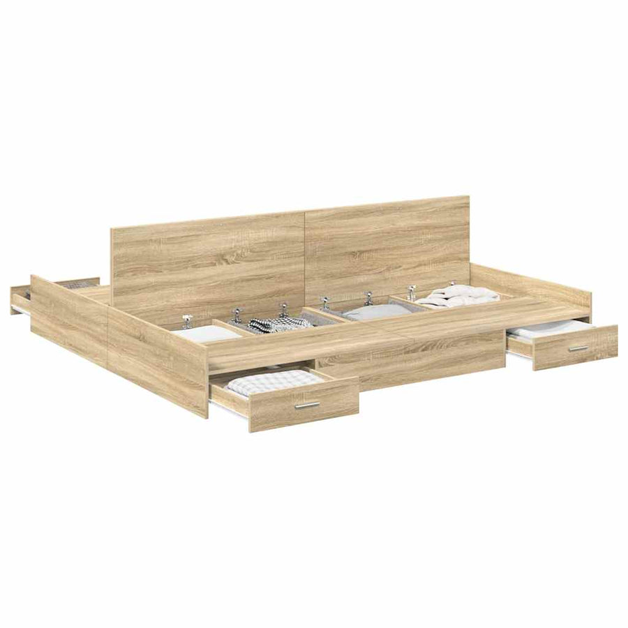 Opbergbedframe met lade met hoofdeinde met opslag Sonoma eiken 180 x 200 cm
