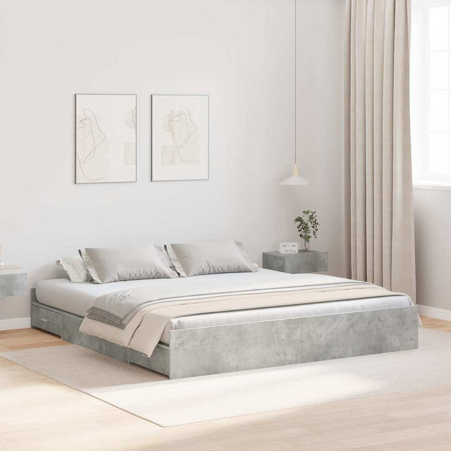 Opbergbedframe met lade met hoofdeinde met opslag Betongrijs 180 x 200 cm