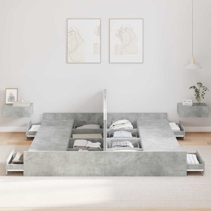 Opbergbedframe met lade met hoofdeinde met opslag Betongrijs 180 x 200 cm