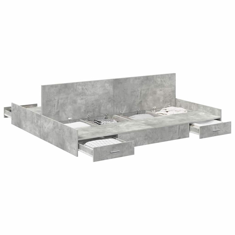 Opbergbedframe met lade met hoofdeinde met opslag Betongrijs 180 x 200 cm