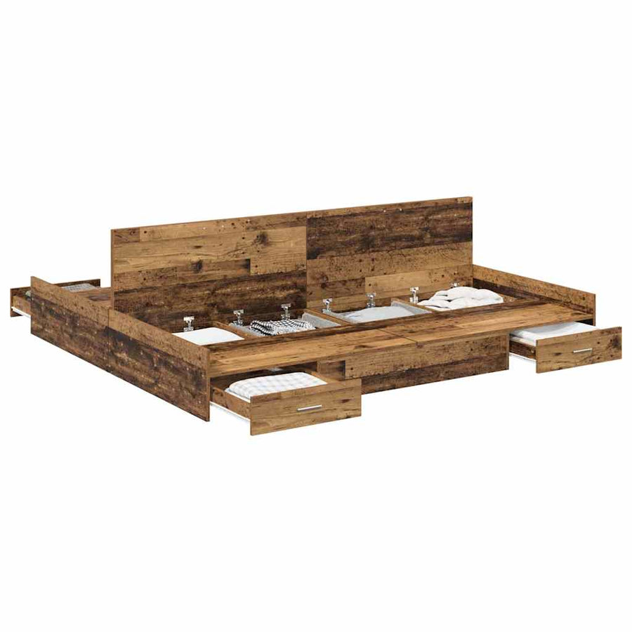 Opbergbedframe met lade met hoofdeinde met opslag Oud hout 180 x 200 cm