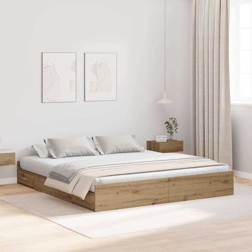Opbergbedframe met lade artisanaal eikenkleurig 180 x 200 cm