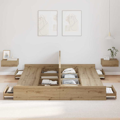 Opbergbedframe met lade artisanaal eikenkleurig 180 x 200 cm