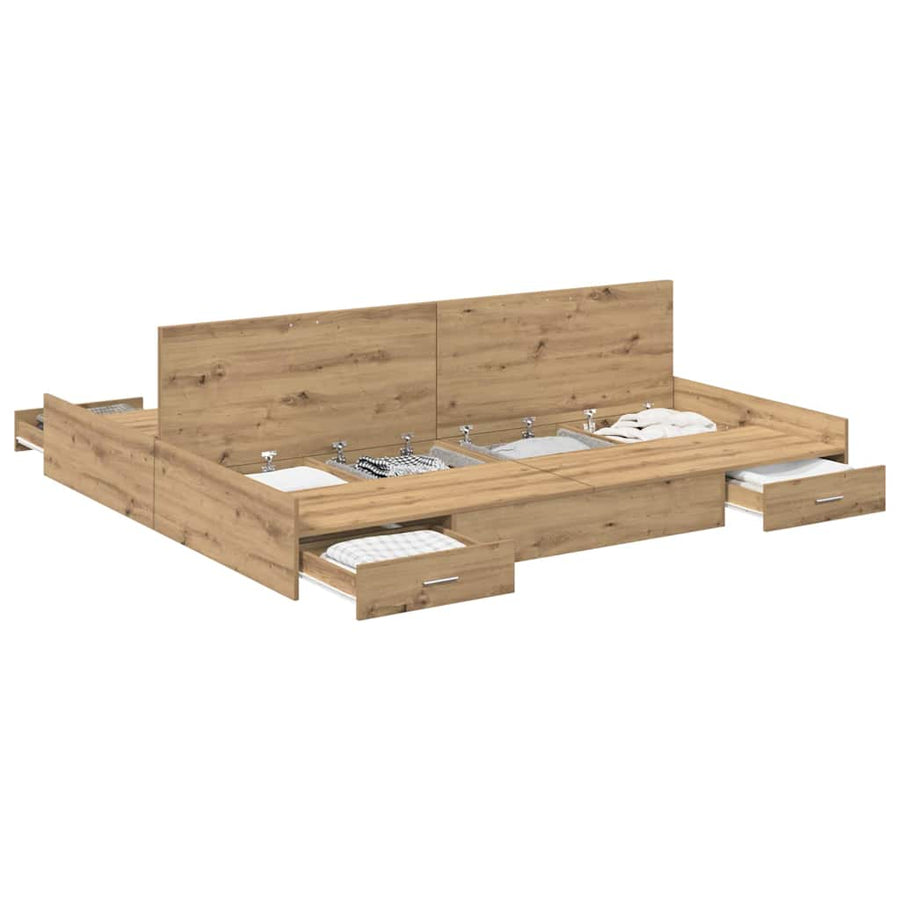 Opbergbedframe met lade artisanaal eikenkleurig 180 x 200 cm