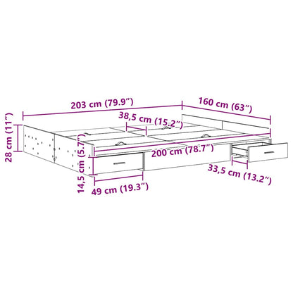 Opbergbedframe Wit 160 x 200 cm Geengineerd hout en Spaanplaat