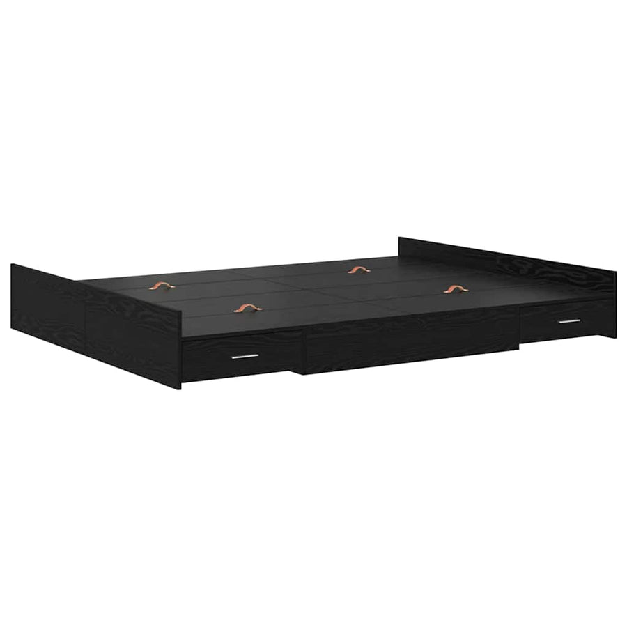 Opbergbedframe met lade met hoofdeinde met opslag Zwart eiken 160 x 200 cm