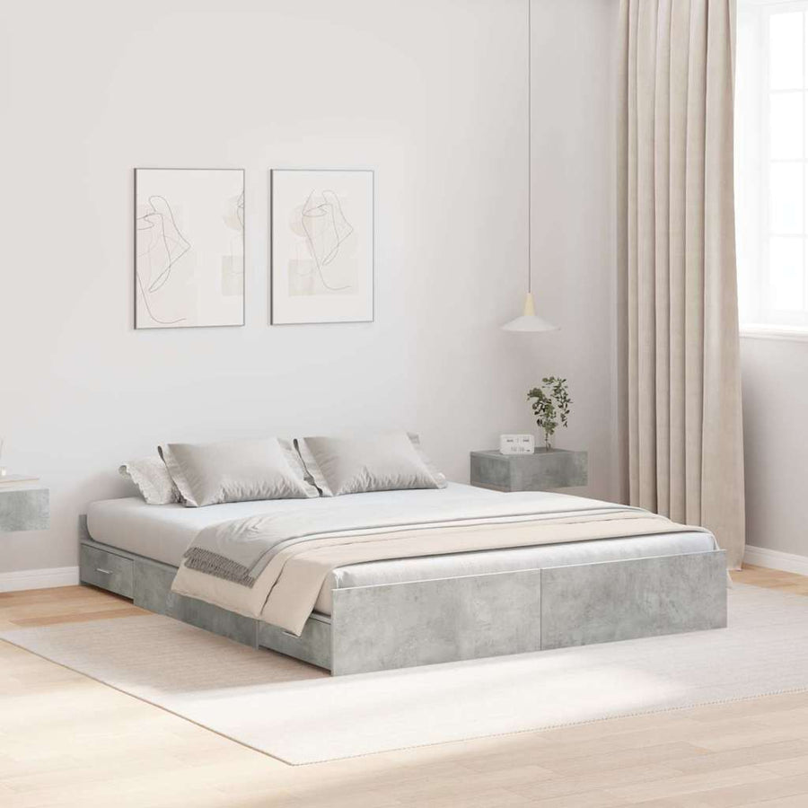 Opbergbedframe met lade met hoofdeinde met opslag Betongrijs 160 x 200 cm