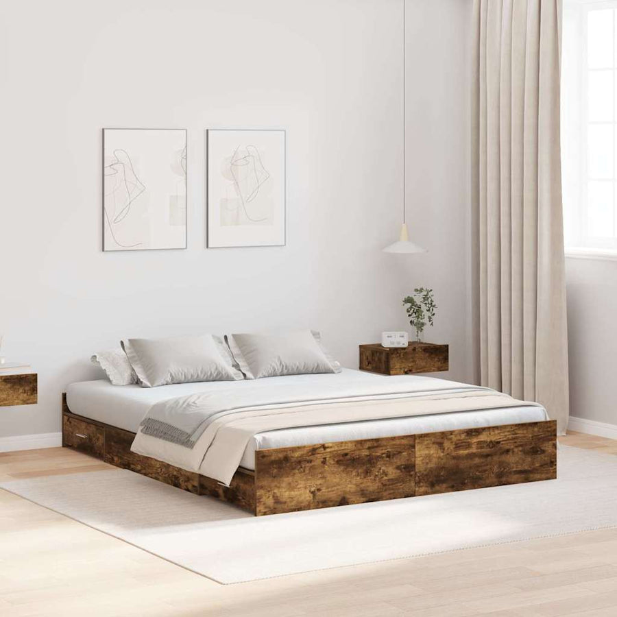 Opbergbedframe met lade met hoofdeinde met opslag Gerookt eiken 160 x 200 cm