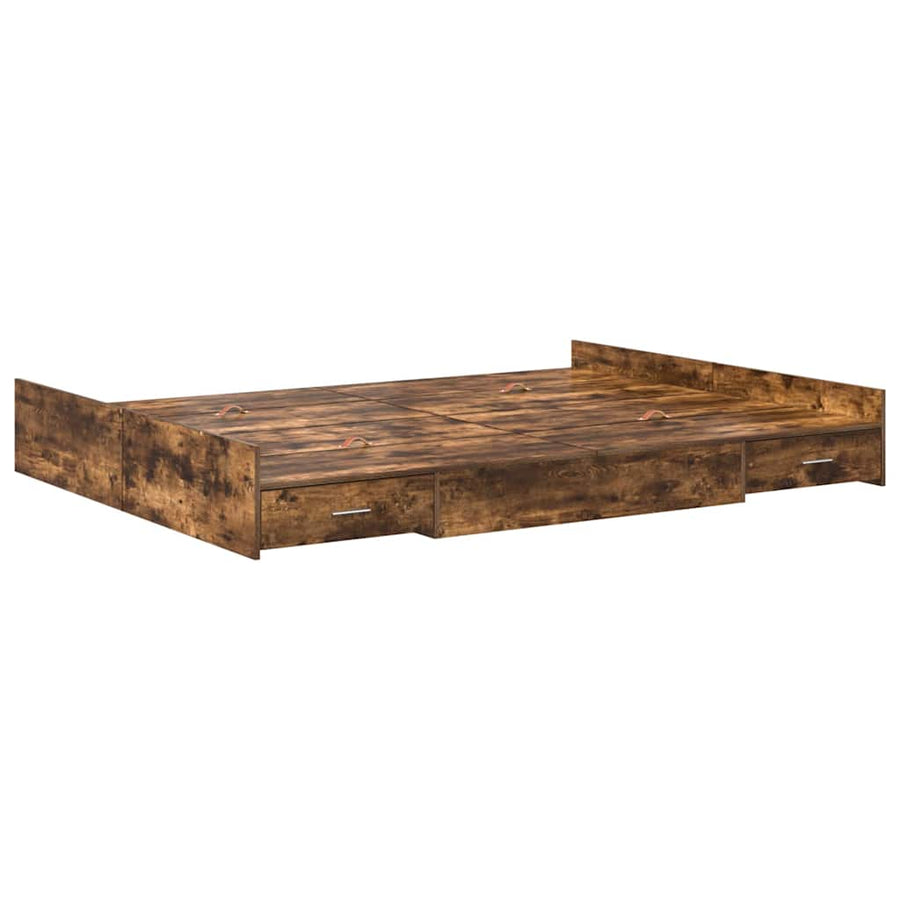 Opbergbedframe met lade met hoofdeinde met opslag Gerookt eiken 160 x 200 cm