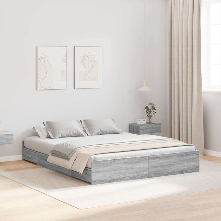 Opbergbedframe met lade met hoofdeinde met opslag Grijs sonoma 160 x 200 cm