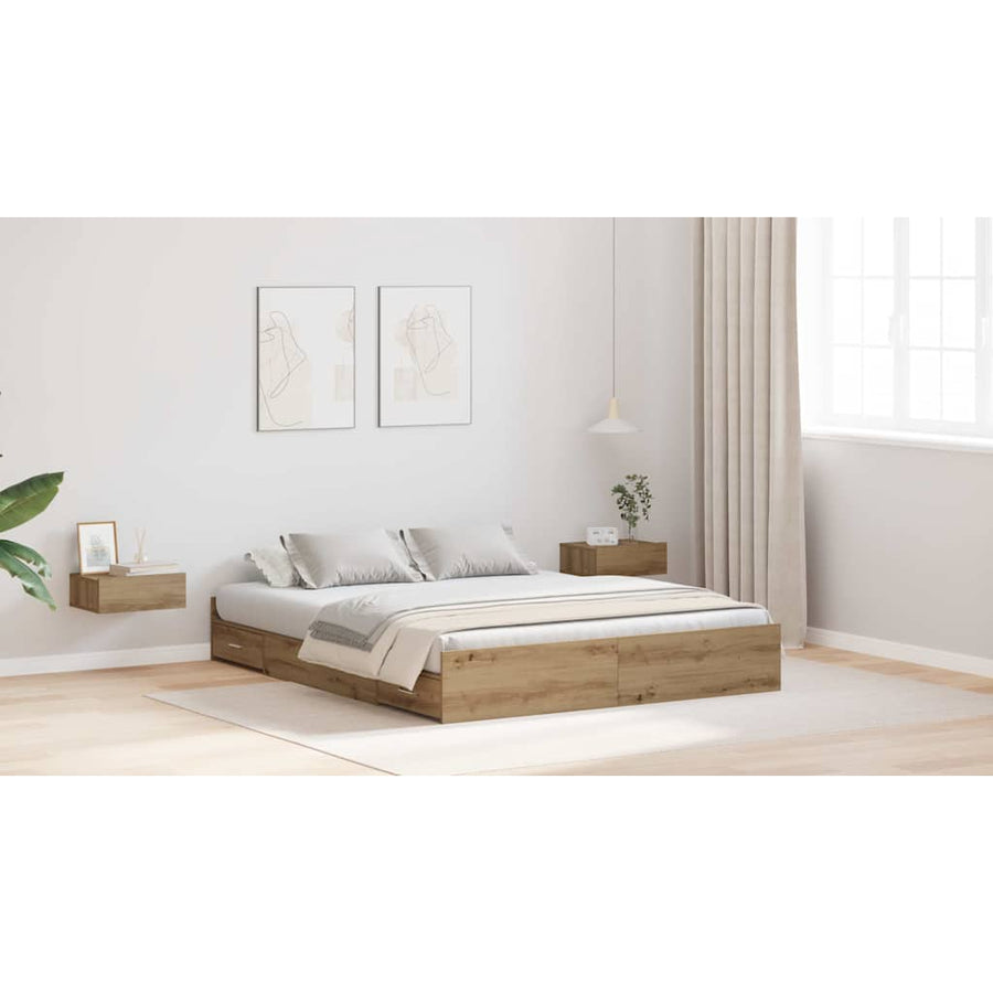 Opbergbedframe met lade artisanaal eikenkleurig 160 x 200 cm