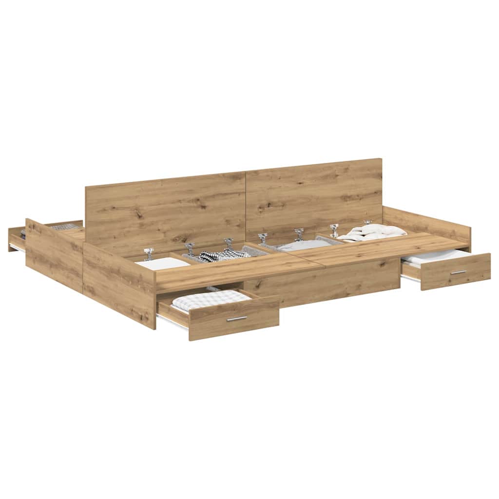 Opbergbedframe met lade artisanaal eikenkleurig 150 x 200 cm