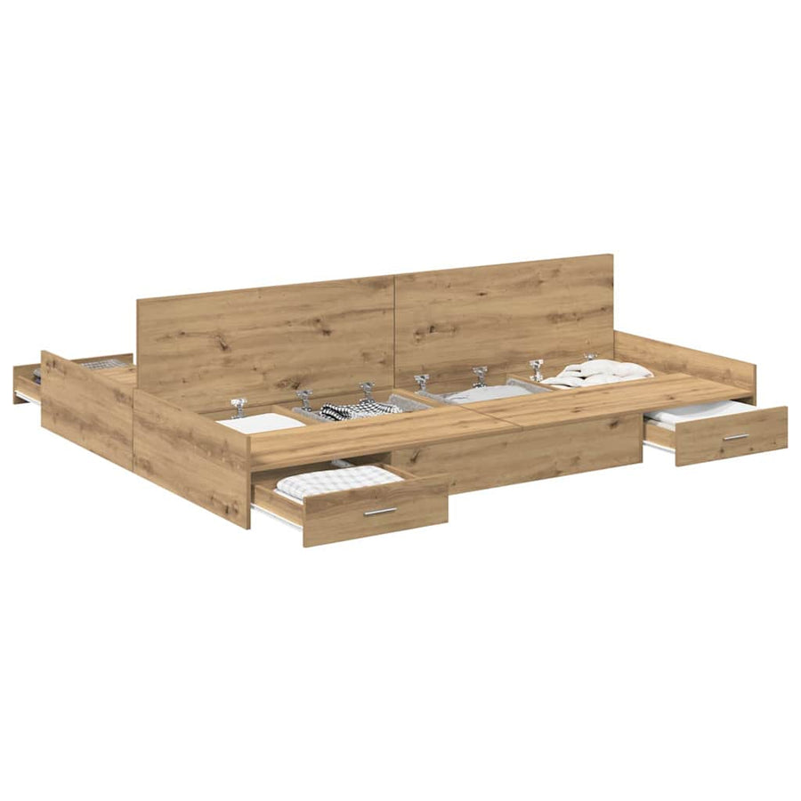 Opbergbedframe met lade artisanaal eikenkleurig 150 x 200 cm