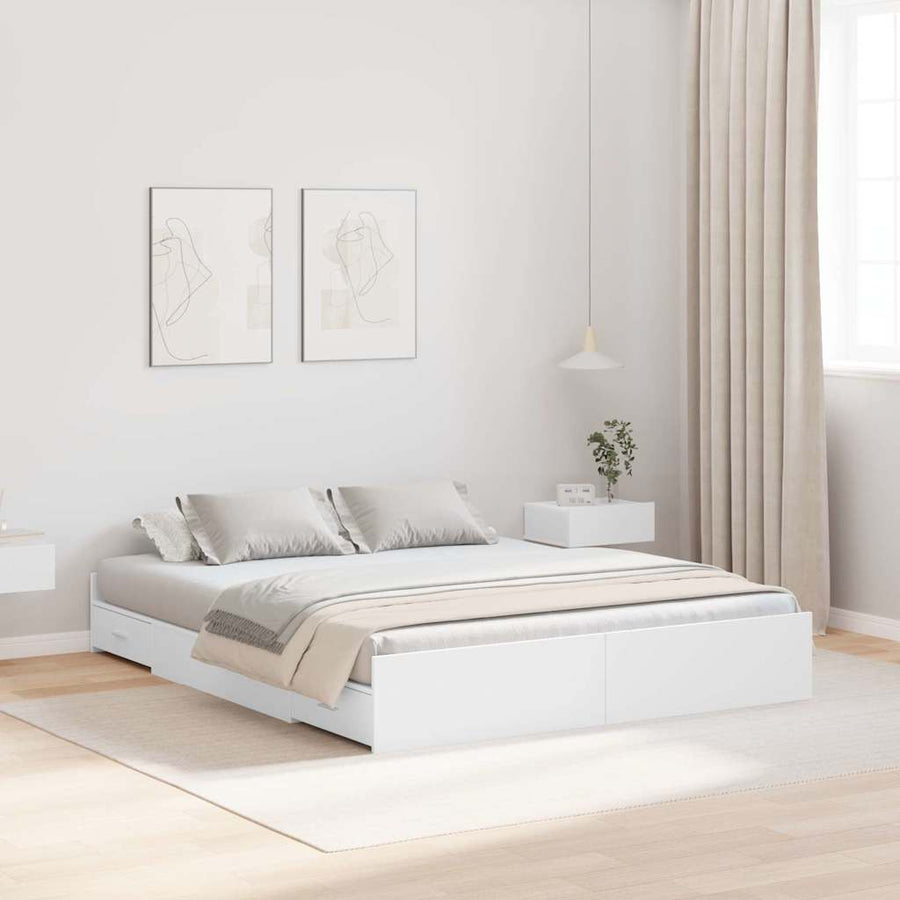 Opbergbedframe Wit 140 x 200 cm Geengineerd hout en Spaanplaat