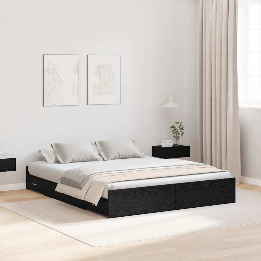 Opbergbedframe met lade met hoofdeinde met opslag Zwart eiken 140 x 200 cm