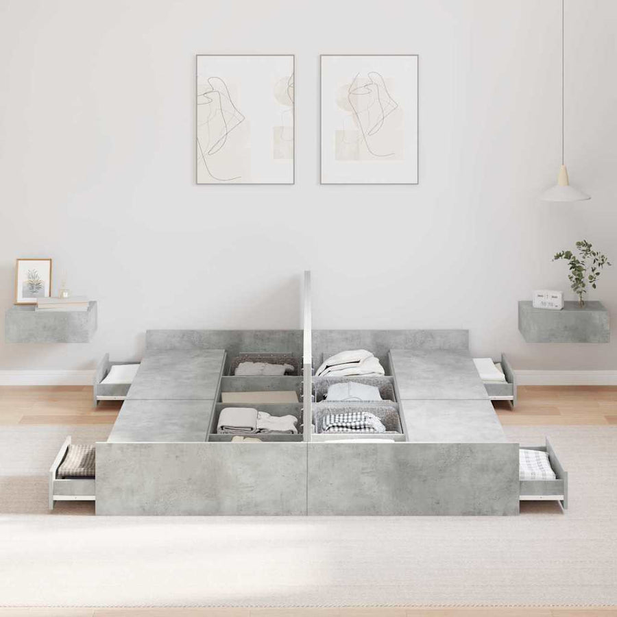 Opbergbedframe met lade met hoofdeinde met opslag Betongrijs 140 x 200 cm