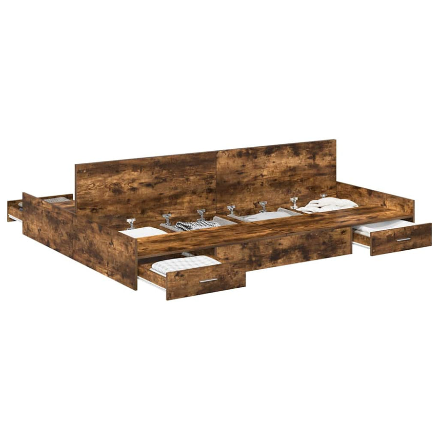 Opbergbedframe met lade met hoofdeinde met opslag Gerookt eiken 140 x 200 cm