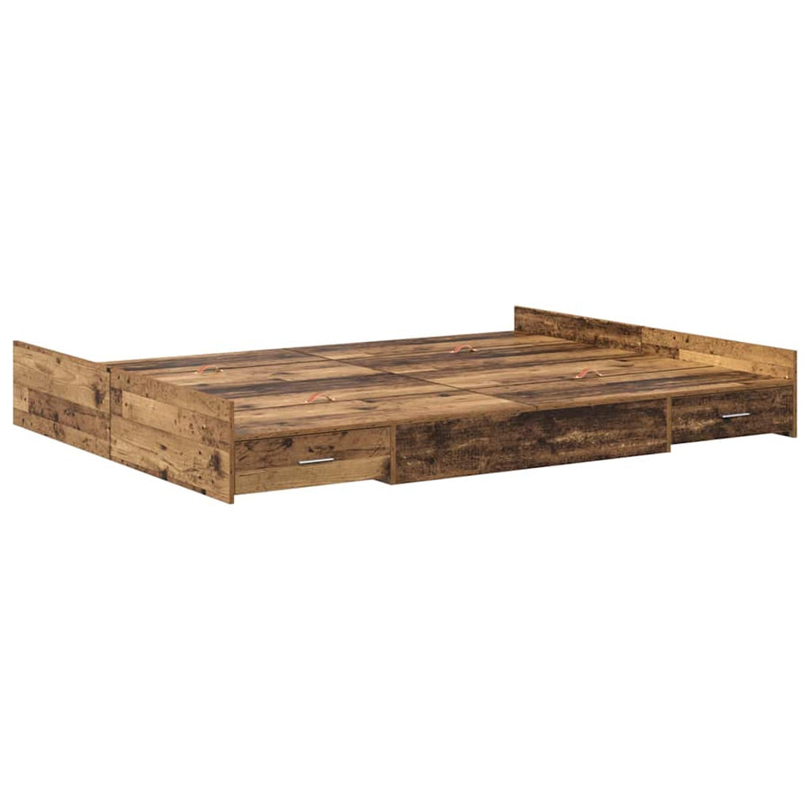 Opbergbedframe met lade met hoofdeinde met opslag Oud hout 140 x 200 cm