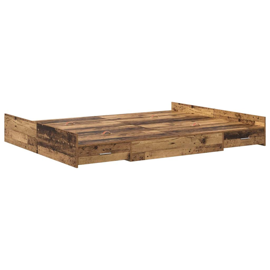 Opbergbedframe met lade met hoofdeinde met opslag Oud hout 140 x 200 cm