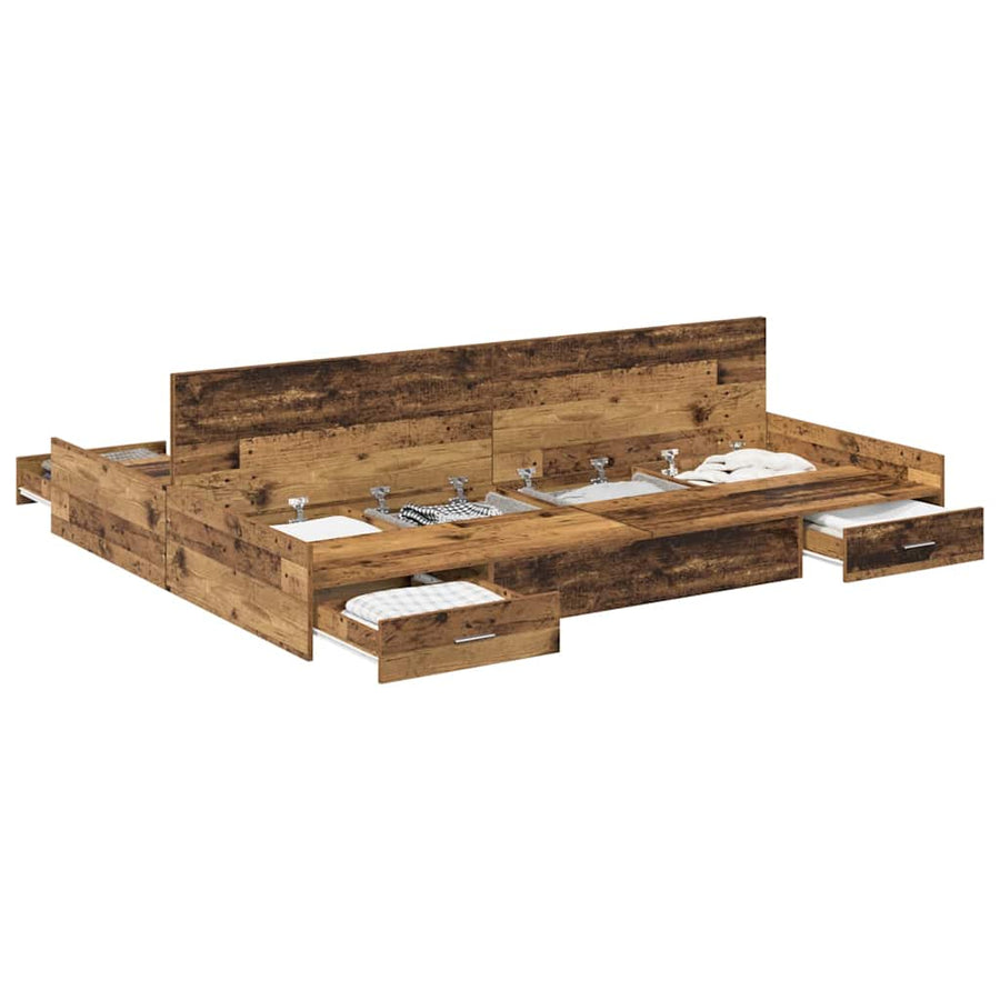 Opbergbedframe met lade met hoofdeinde met opslag Oud hout 140 x 200 cm