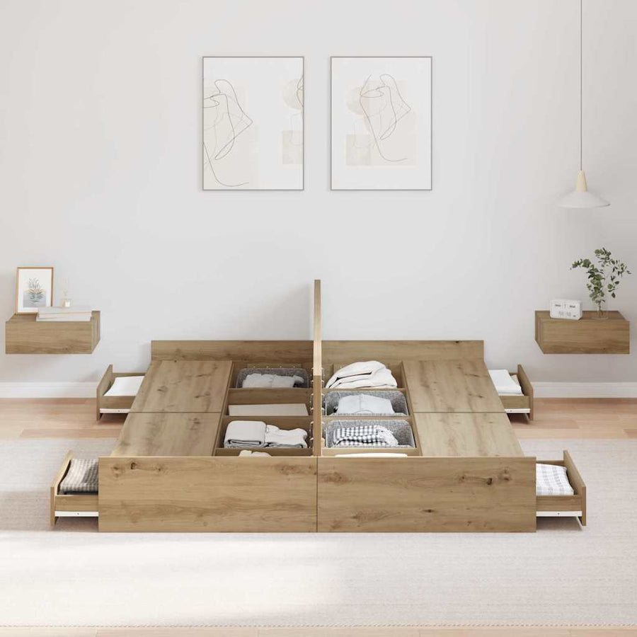 Opbergbedframe artisanaal eikenkleurig 140 x 200 cm Melamine