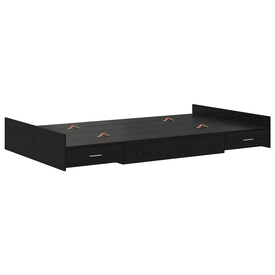 Opbergbedframe met lade met hoofdeinde met opslag Zwart eiken 120 x 200 cm Hout