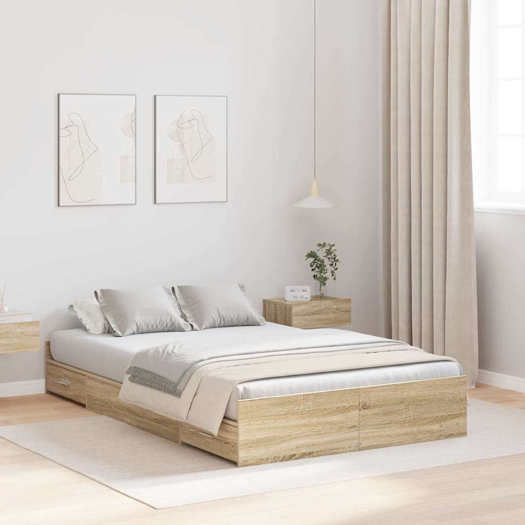 Opbergbedframe met lade Sonoma eiken 120 x 200 cm Bewerkt hout