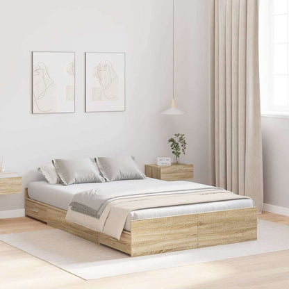 Opbergbedframe met lade Sonoma eiken 120 x 200 cm Bewerkt hout