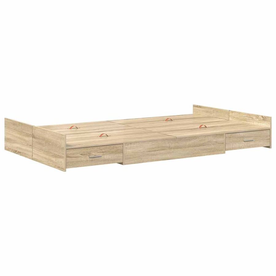 Opbergbedframe met lade Sonoma eiken 120 x 200 cm Bewerkt hout
