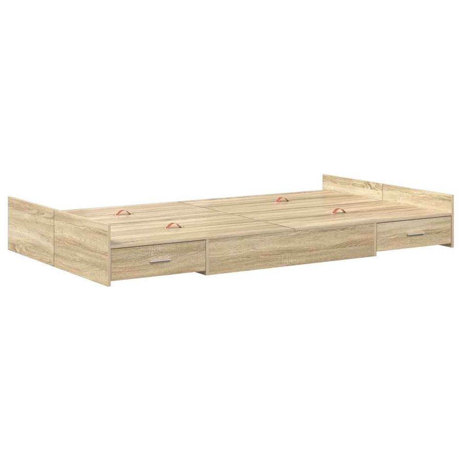 Opbergbedframe met lade Sonoma eiken 120 x 200 cm Bewerkt hout