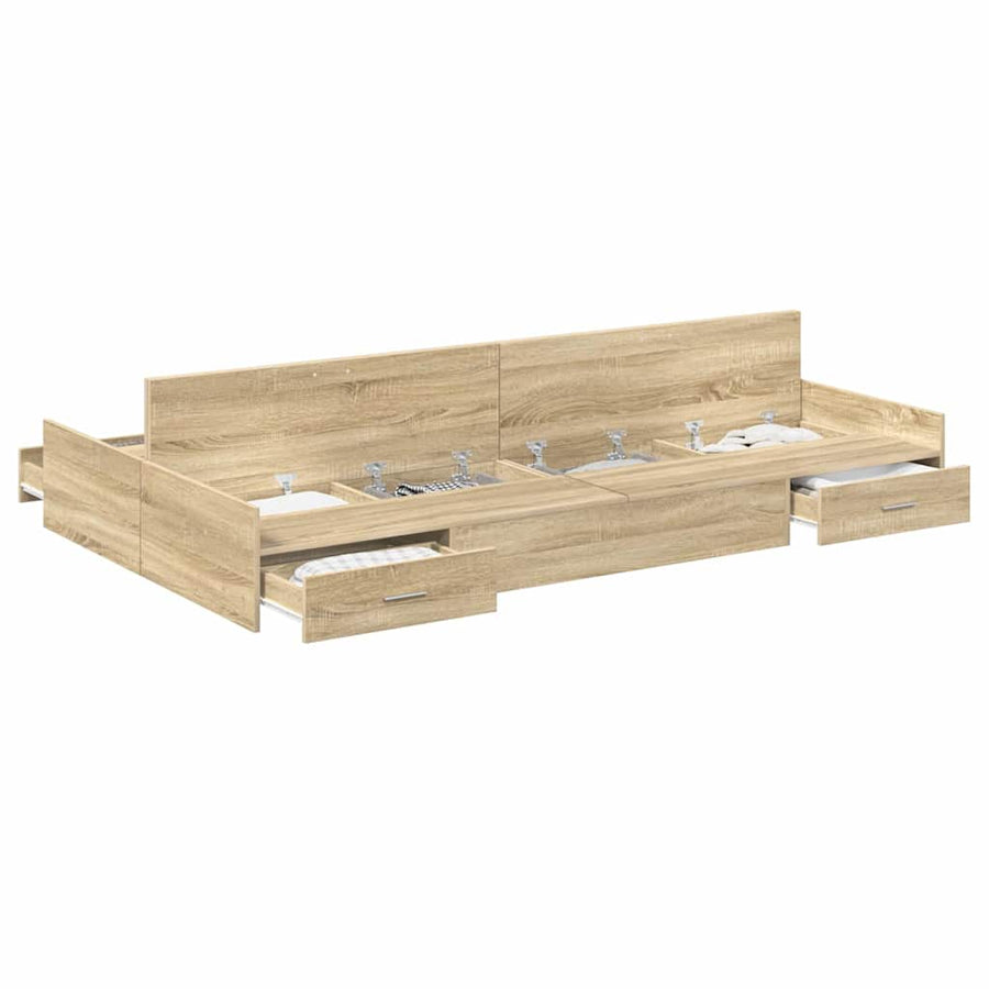 Opbergbedframe met lade Sonoma eiken 120 x 200 cm Bewerkt hout