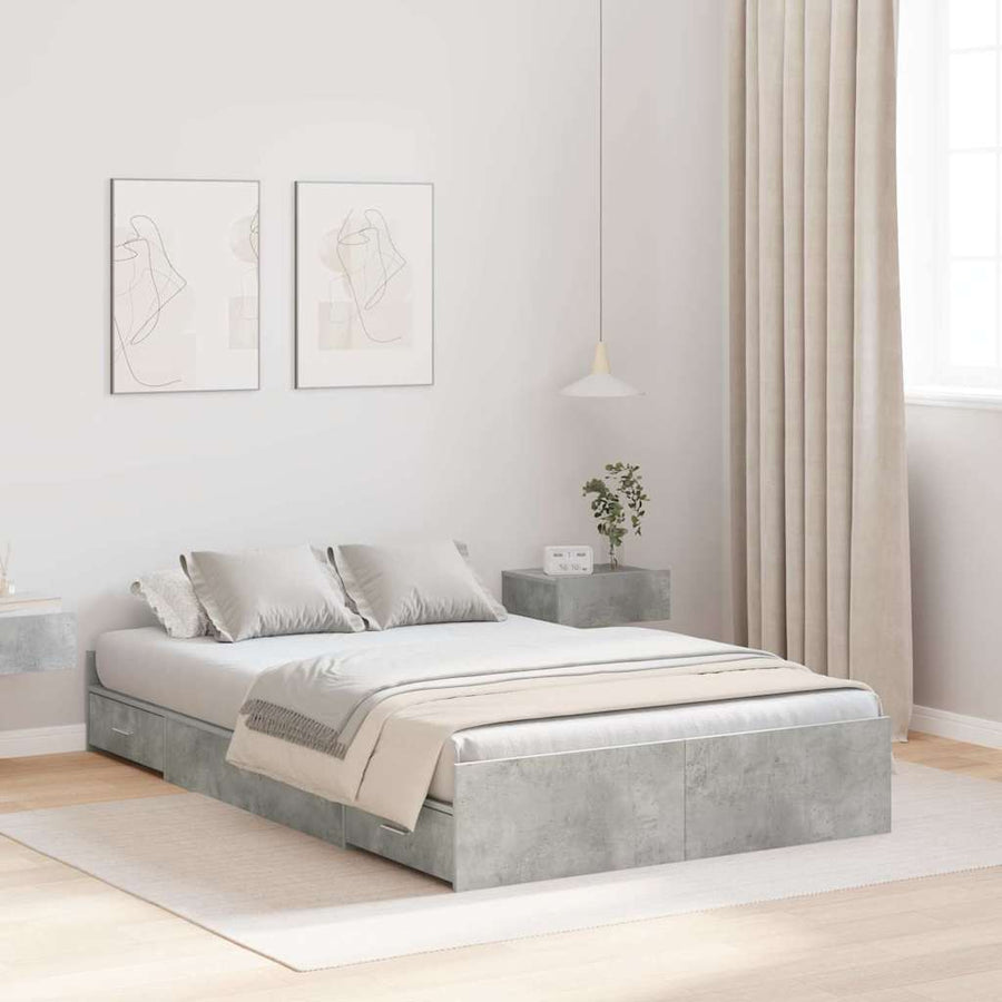 Opbergbedframe met lade Betongrijs 120 x 200 cm Melamine plaat