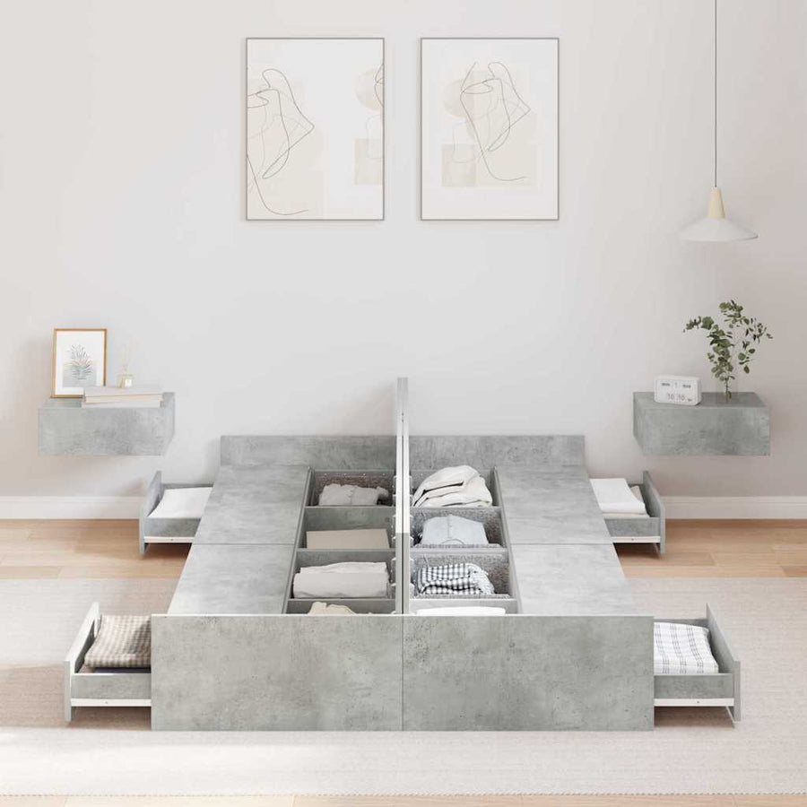 Opbergbedframe met lade Betongrijs 120 x 200 cm Melamine plaat