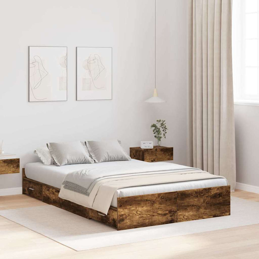 Opbergbedframe Gerookt eiken 120 x 200 cm Melamine plaat