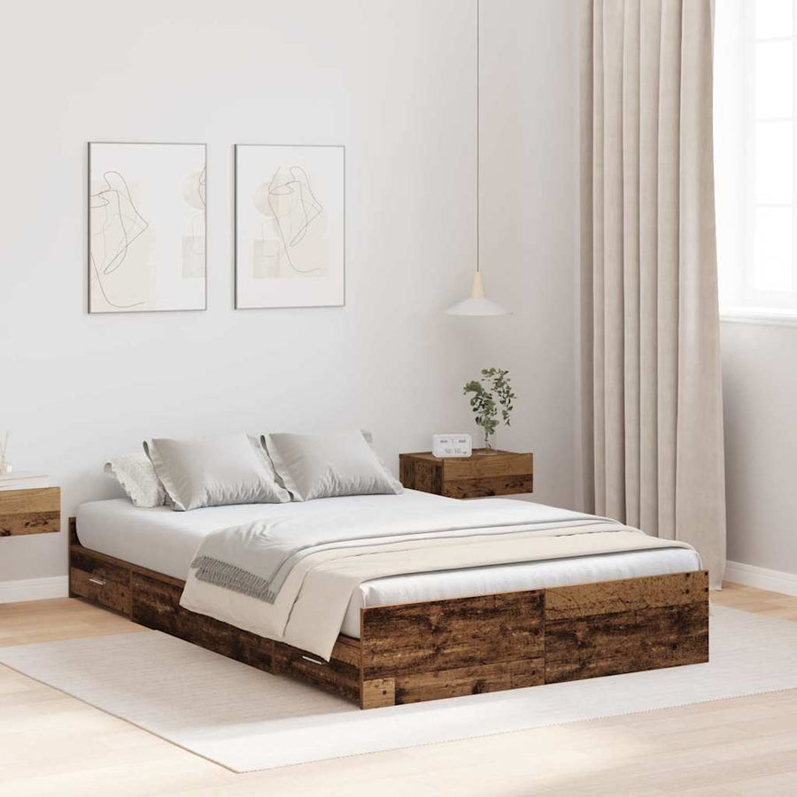 Opbergbedframe met lade met hoofdeinde met opslag Oud hout 120 x 200 cm Hout