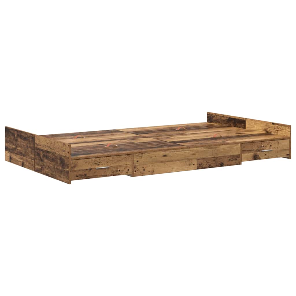 Opbergbedframe met lade met hoofdeinde met opslag Oud hout 120 x 200 cm Hout