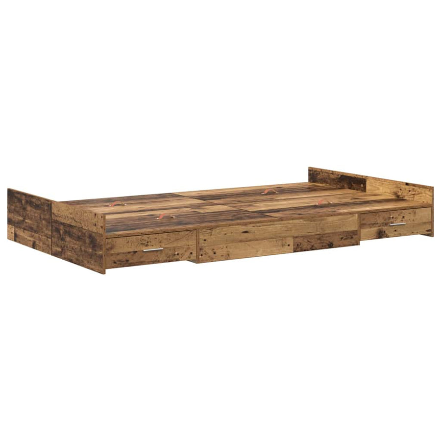 Opbergbedframe met lade met hoofdeinde met opslag Oud hout 120 x 200 cm Hout