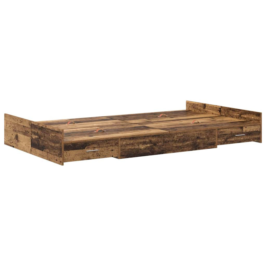 Opbergbedframe met lade met hoofdeinde met opslag Oud hout 120 x 200 cm Hout