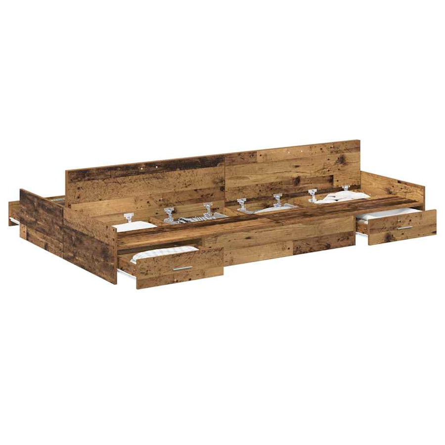 Opbergbedframe met lade met hoofdeinde met opslag Oud hout 120 x 200 cm Hout