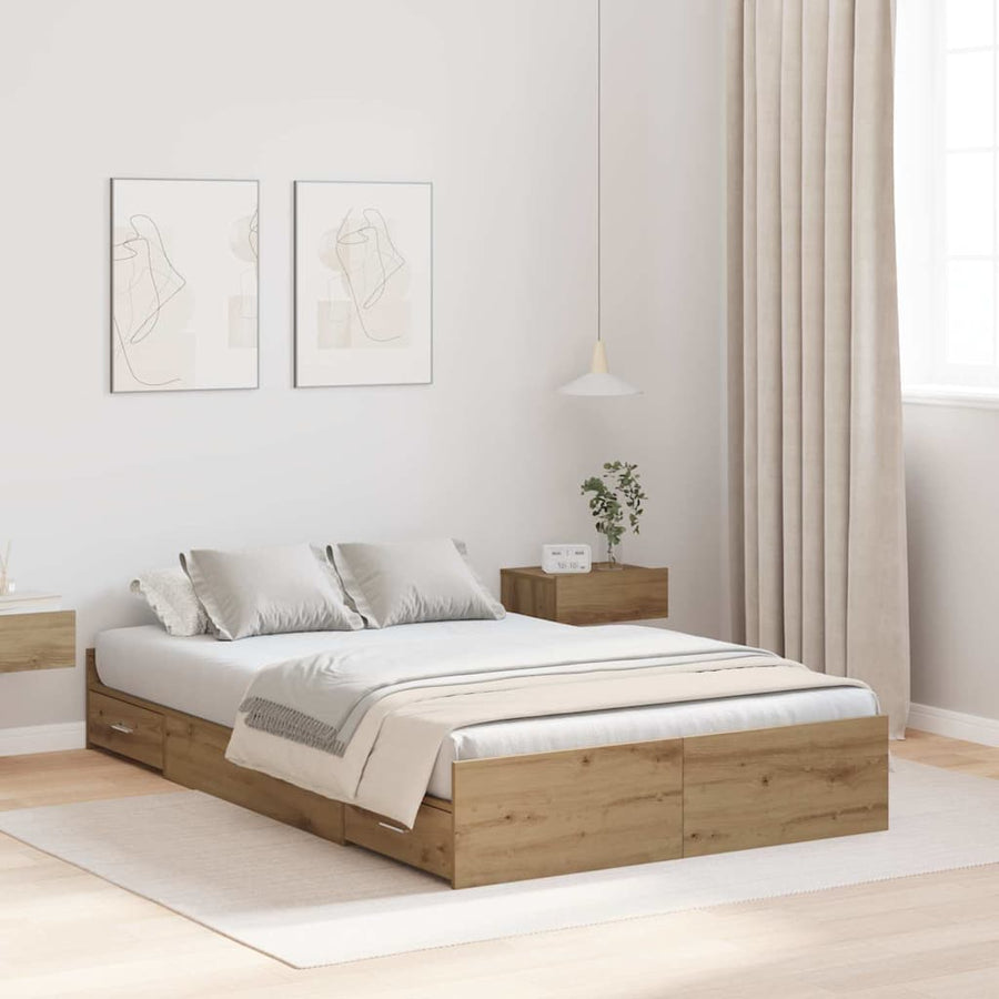Opbergbedframe artisanaal eikenkleurig 120 x 200 cm Melamine