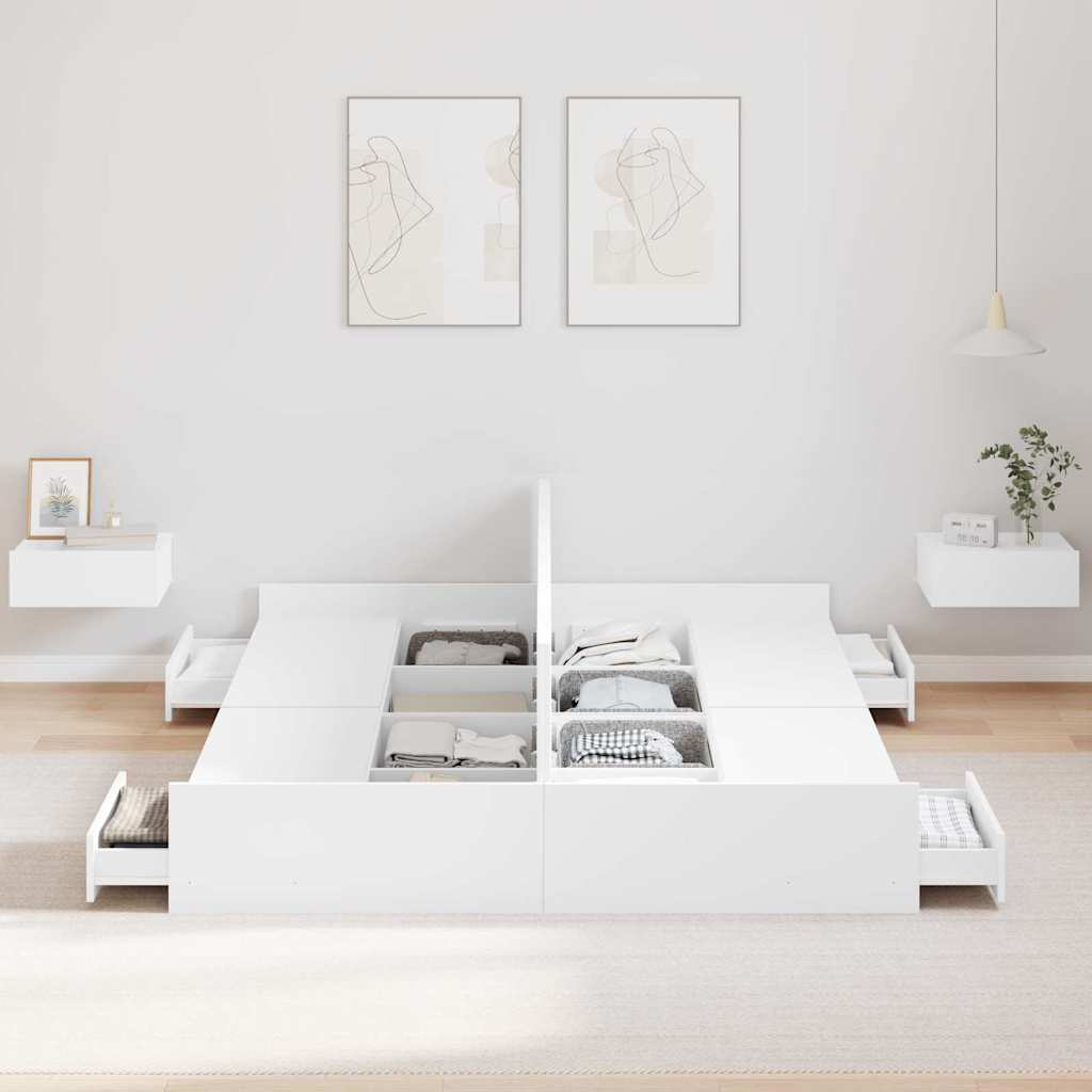 Opbergbedframe met lade met hoofdeinde met opslag Wit 140 x 190 cm Melamine plaat